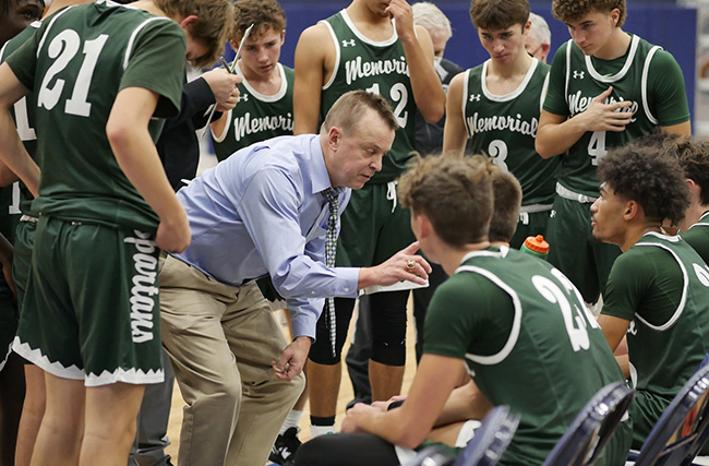 Coach talking to team in huddle